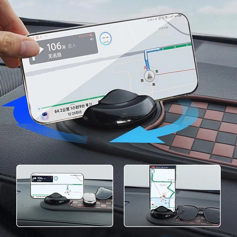 SlideGuard Pro - Multifunction Car Anti-Slip Mat holding a smartphone for navigation on a car dashboard.