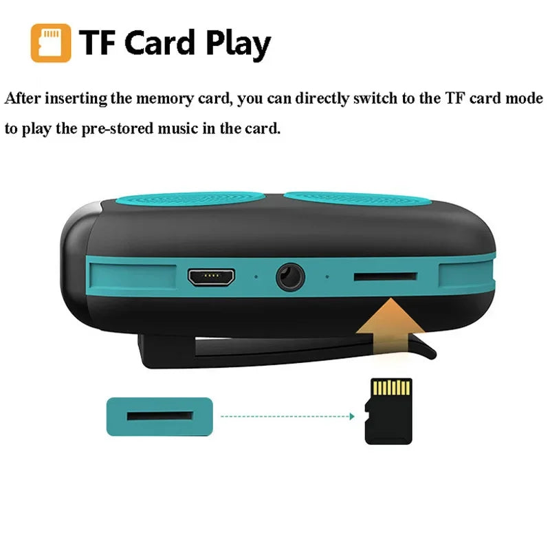 Mini Sports Bluetooth Speaker showing TF card slot and connections for easy music playback.
